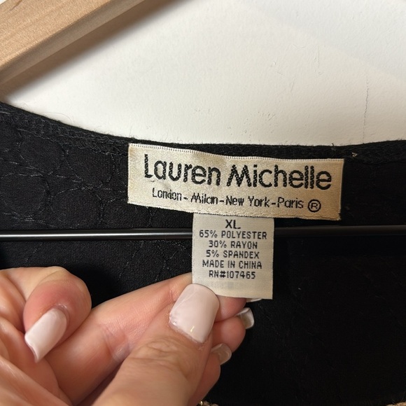 Lauren Michelle Black and Silver 3/4 Sleeve Embroidered Appliqué Blouse size XL - Picture 2 of 8